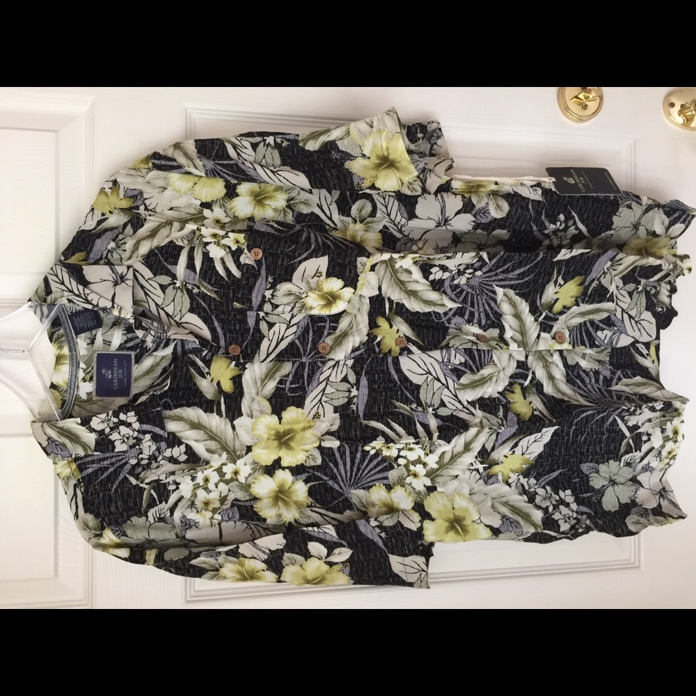 Caribbean Joe Men’s tropical floral NWT SS shirt L
